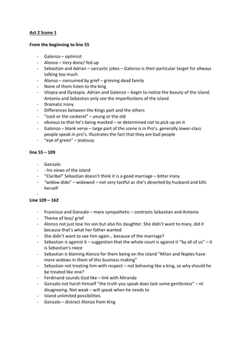 Tempest Act 2 scene 1 analysis/ notes