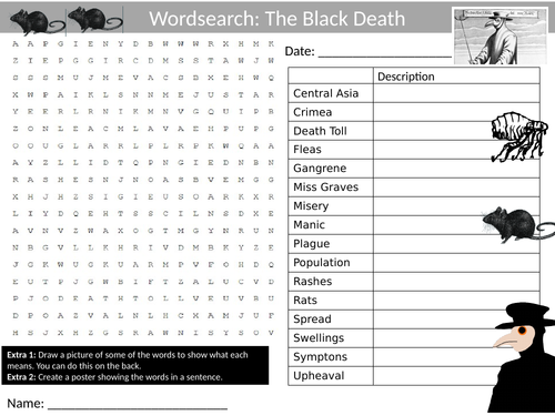 The Black Death Wordsearch Sheet Starter Activity Keywords Cover Homework History Plague in London