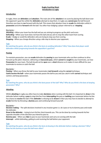 KS3 SOL for Rugby Union