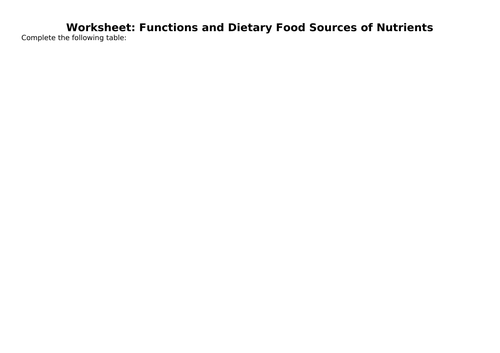 Macronutrients & micronutrients (worksheet)