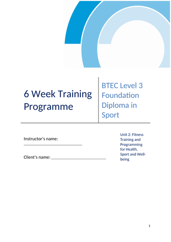 Fitness training programme (logbook)