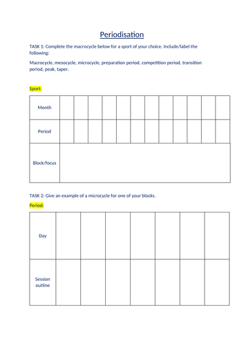 Periodisation (worksheet)