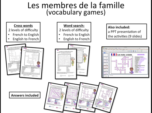 La famille/ family- Crosswords and Word search- French