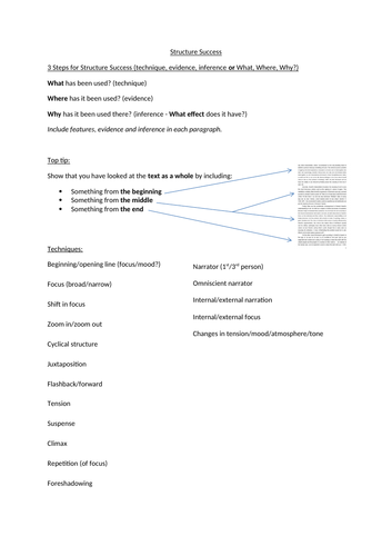 Paper 1 Question 3 Structure Tips Sheet (GCSE English Language AQA Spec)