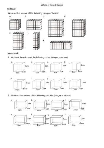 VOLUME of cubes and cuboids - GEOMETRY - WITH ANSWERS