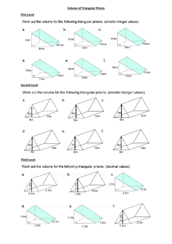 VOLUME Of Triangular Prisms GEOMETRY WITH ANSWERS Teaching Resources