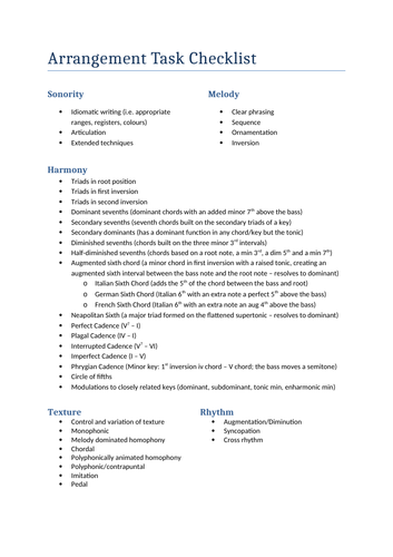 Edexcel A Level Music Arrangement Task Materials