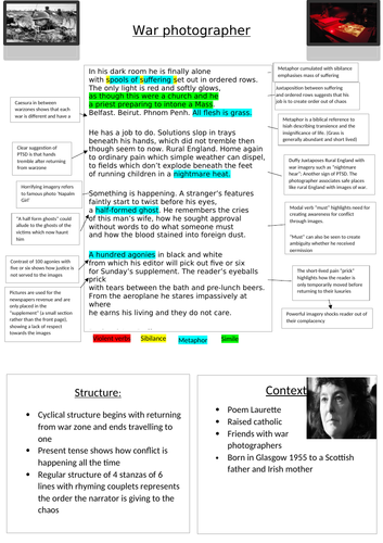 War Photographer level 9 annotations for AQA Power and Conflict by ...