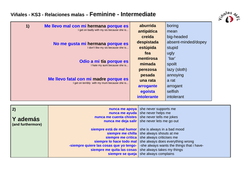 KS3---Vinales-Spanish---Relationships (INTERMEDIATE)---NEGATIVE---Masc/Fem