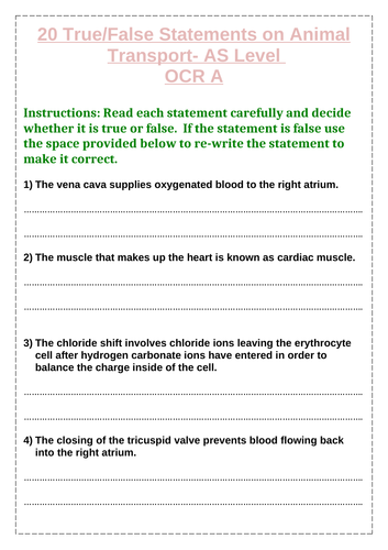 AS Biology (Animal Transport) OCR A