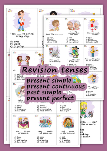 Tenses Revision Worksheets | Mixed Grammar Practice (Present, Past & Future) ESL