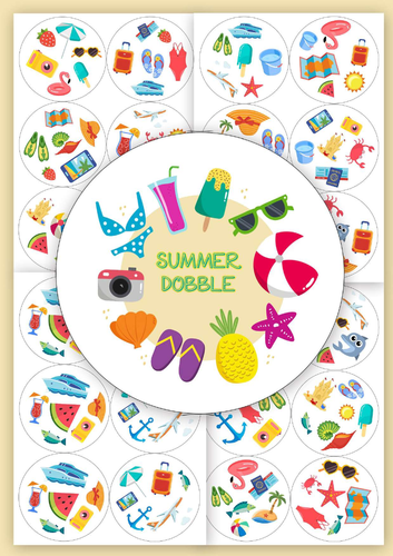 Summer Dobble Game | Summer Vocabulary | ESL EFL Speaking Activity | Matching Card Game