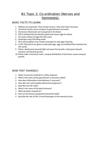 AQA Biology GCSE topic B1.2 Communication facts, short and 6 mark Qs and As