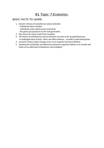 AQA Biology GCSE topic B1.7 facts