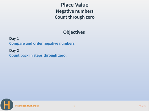 Negative numbers; count through zero  - Teaching Presentation - Year 5