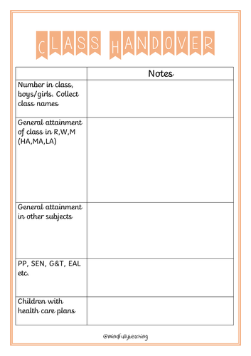 Class Handover Sheet