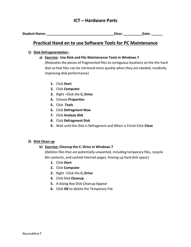 Practical activities Software and Hardware  (Software Tools for PC Maintenance)
