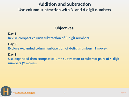 Column subtraction, 3- & 4-digit numbers - Teaching Presentation - Year 4