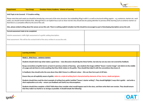 Creative writing full written scheme of work Year 7/8