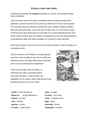 Literature Reading Comprehension IGCSE Spanish (Question 5)