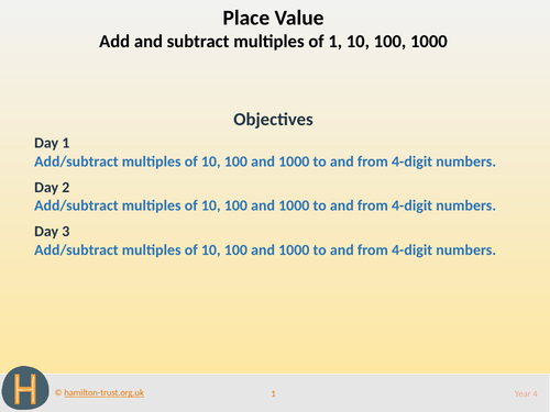 Add/subtract powers of 10, nos > 1000 - Teaching Presentation - Year 4