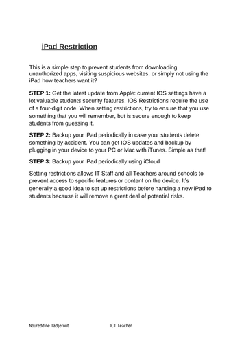 iPad Restriction and students  iPad Incident Report Form