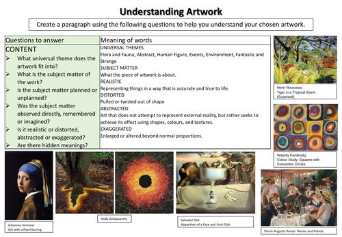 Tiered Content, Form, Process and Mood questions for analysing artwork