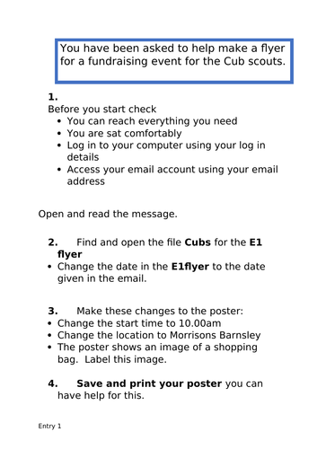 Entry 1 practice template and text for computing exam.