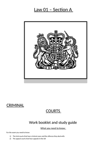 Law 01 OCR Bundle 1 - Criminal Courts and Lay People - Whole unit workbooks and study guides