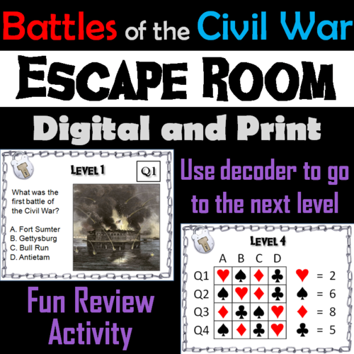 Battles of the Civil War Escape Room Social Studies