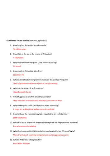 Frozen Planet - Episode 7 - On Thin Ice - Video Response Worksheet and Key  - Amped Up Learning