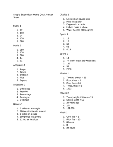 Maths Quiz 2019