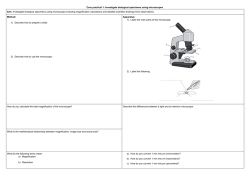 Revision placemats for Edexcel GCSE Biology 9-1 Core practicals 1,2,3,4,5,6,7.