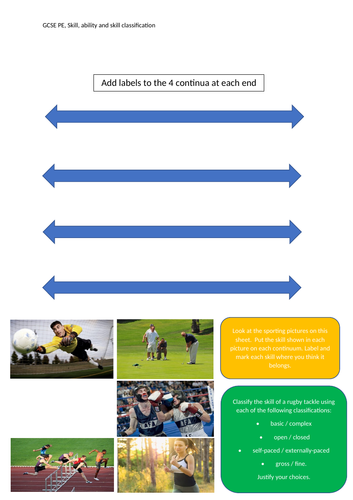 Skill Classification work-sheet, GCSE PE