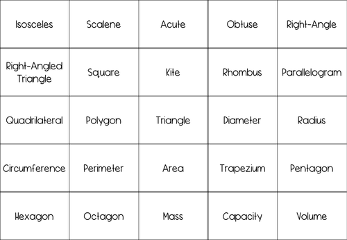 Mathematical Vocab Matching Cards - over 100 words