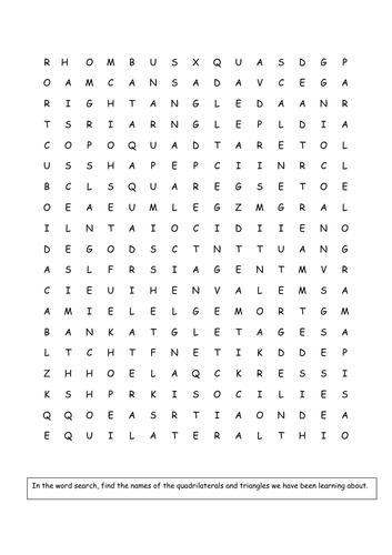 Wordsearch: Triangles and Quadrilaterals