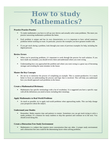 How to study Mathematics
