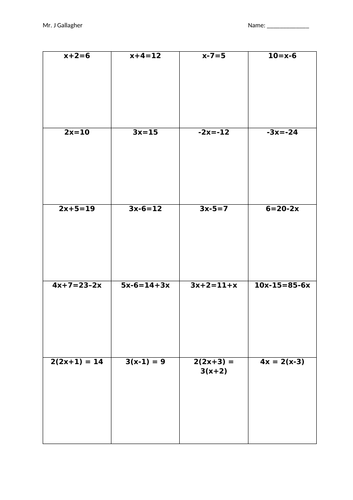 Linear Equations Worksheets