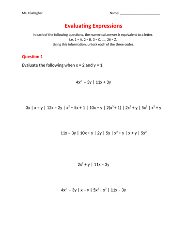Crack the Code (Evaluating expressions)