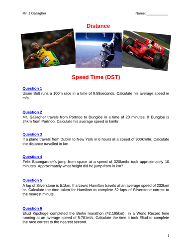 Distance Speed & Time