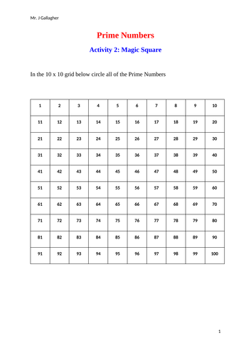 Prime Numbers Activities Teaching Resources