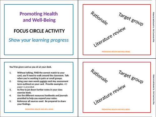 Promoting Health and Well-Being - FOCUS ACTIVITY