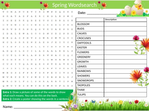 Spring Wordsearch Sheet Starter Activity Keywords Cover Homework Geography Seasons Weather