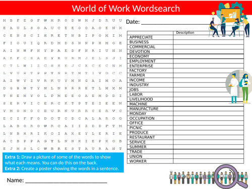World of Work Wordsearch Sheet Starter Activity Keywords Cover Homework Careers Advice
