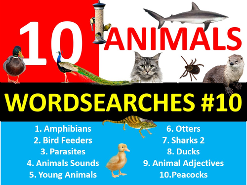 10 x Animals Wordsearch #10 Sheet Starter Activity Keywords Cover Homework Nature