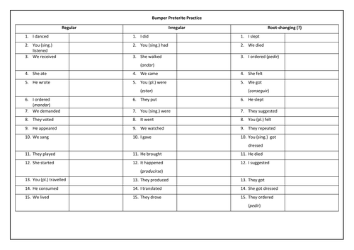 Spanish A Level Preterite Practice with answers