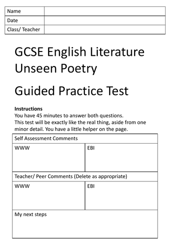 Unseen Poetry Guided Practice Test