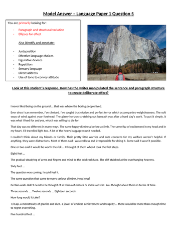 Creative writing - Free Solo - AQA Language