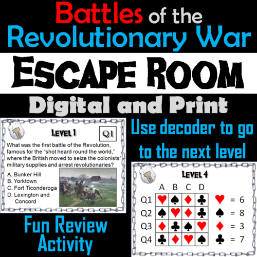 Major Battles of the Revolutionary War Escape Room Social Studies