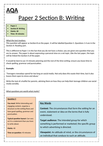 GCSE AQA English Language Paper 2 Section B Writing About The Paper 